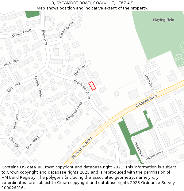 3, SYCAMORE ROAD, COALVILLE, LE67 4JS: Location map and indicative extent of plot