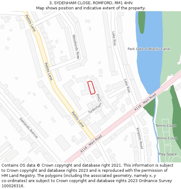 3, SYDENHAM CLOSE, ROMFORD, RM1 4HN: Location map and indicative extent of plot