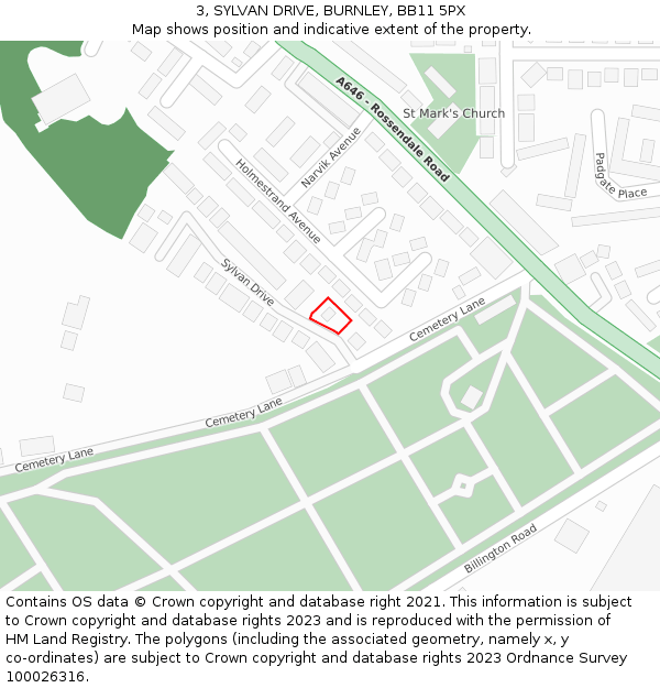 3, SYLVAN DRIVE, BURNLEY, BB11 5PX: Location map and indicative extent of plot