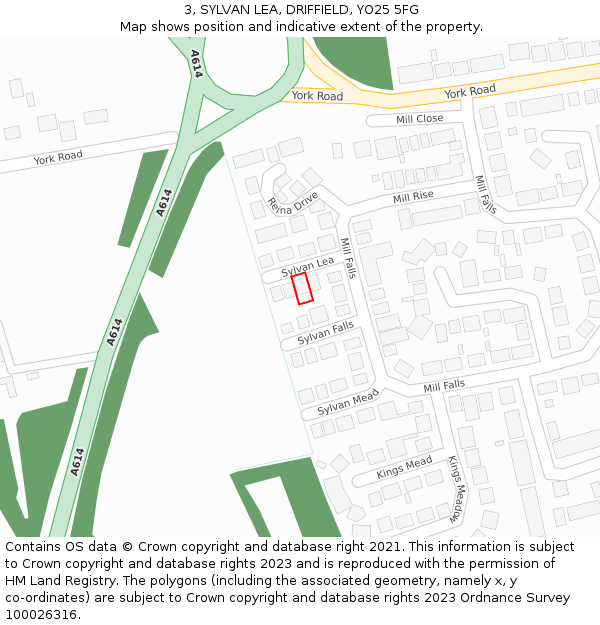 3, SYLVAN LEA, DRIFFIELD, YO25 5FG: Location map and indicative extent of plot