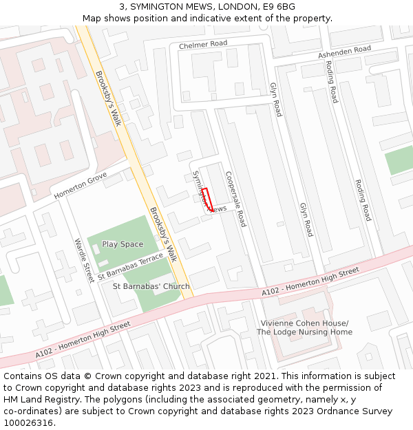 3, SYMINGTON MEWS, LONDON, E9 6BG: Location map and indicative extent of plot