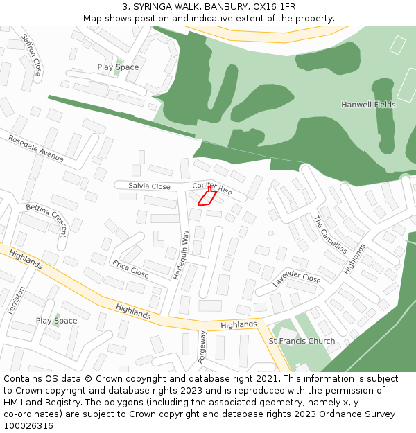 3, SYRINGA WALK, BANBURY, OX16 1FR: Location map and indicative extent of plot
