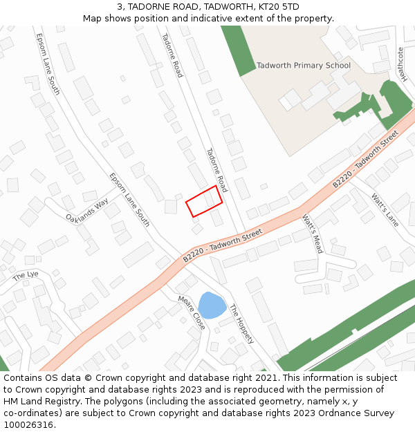 3, TADORNE ROAD, TADWORTH, KT20 5TD: Location map and indicative extent of plot