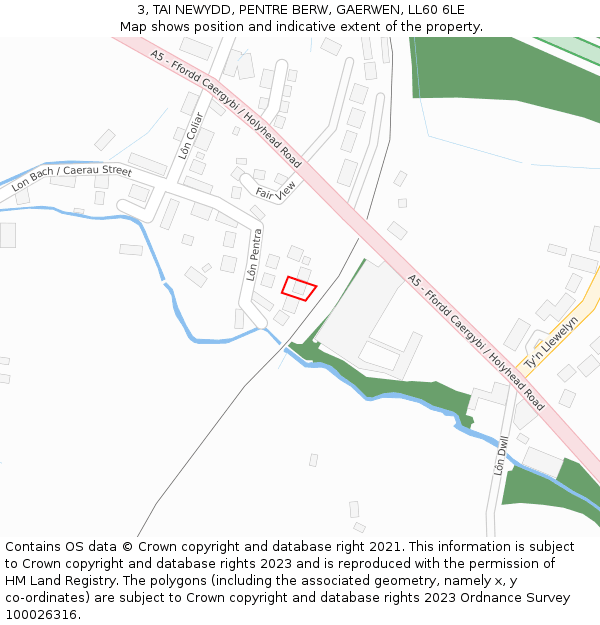 3, TAI NEWYDD, PENTRE BERW, GAERWEN, LL60 6LE: Location map and indicative extent of plot