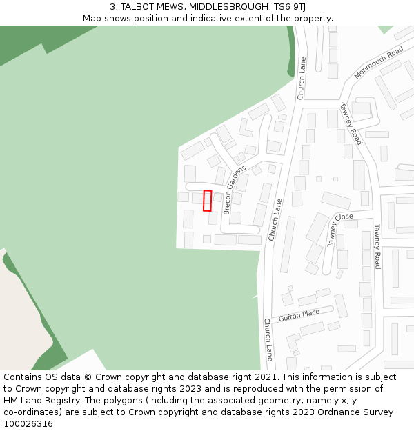 3, TALBOT MEWS, MIDDLESBROUGH, TS6 9TJ: Location map and indicative extent of plot