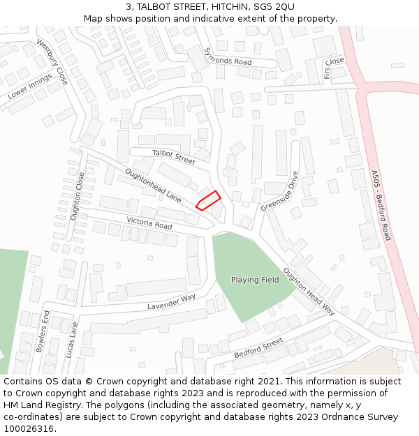 3, TALBOT STREET, HITCHIN, SG5 2QU: Location map and indicative extent of plot