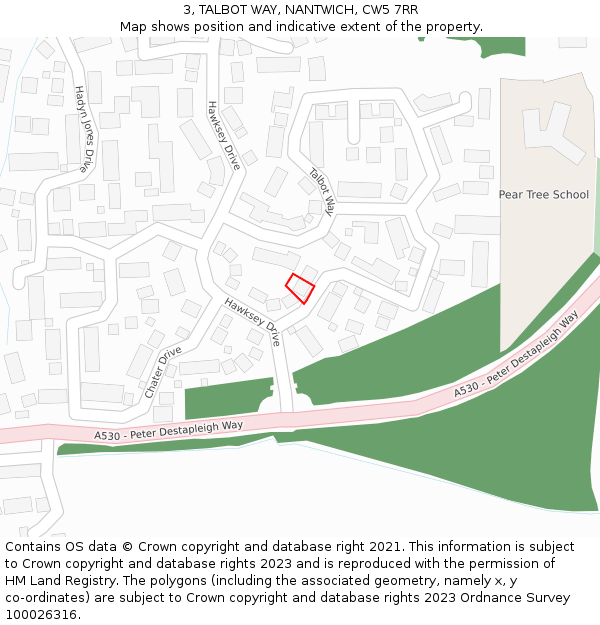 3, TALBOT WAY, NANTWICH, CW5 7RR: Location map and indicative extent of plot