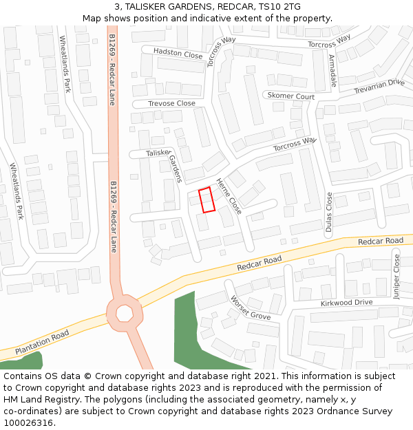 3, TALISKER GARDENS, REDCAR, TS10 2TG: Location map and indicative extent of plot