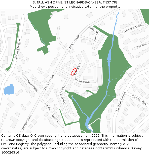 3, TALL ASH DRIVE, ST LEONARDS-ON-SEA, TN37 7RJ: Location map and indicative extent of plot