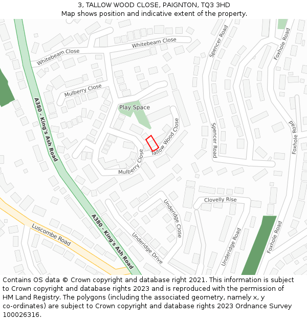 3, TALLOW WOOD CLOSE, PAIGNTON, TQ3 3HD: Location map and indicative extent of plot