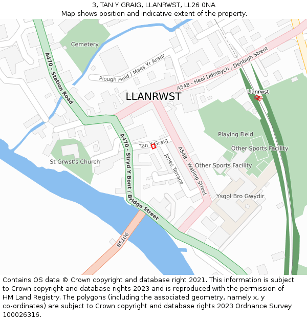 3, TAN Y GRAIG, LLANRWST, LL26 0NA: Location map and indicative extent of plot