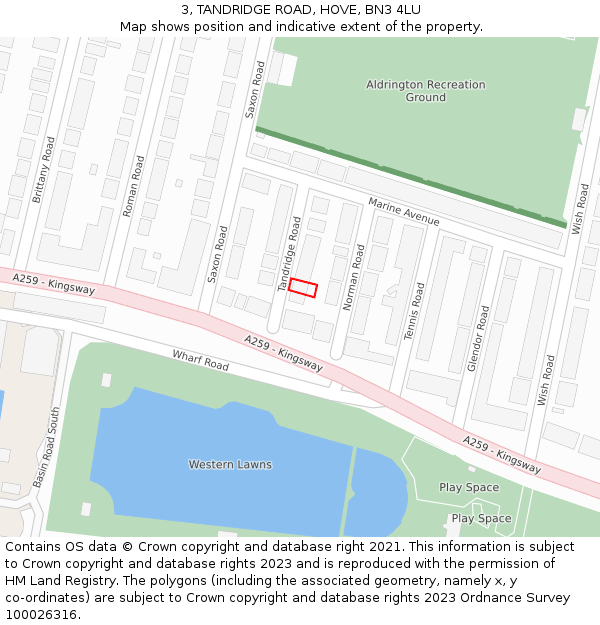 3, TANDRIDGE ROAD, HOVE, BN3 4LU: Location map and indicative extent of plot