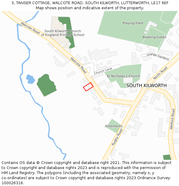 3, TANSER COTTAGE, WALCOTE ROAD, SOUTH KILWORTH, LUTTERWORTH, LE17 6EF: Location map and indicative extent of plot