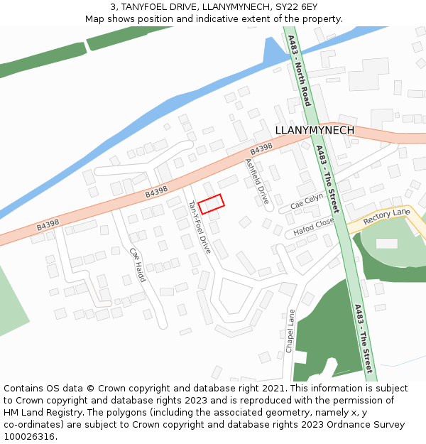 3, TANYFOEL DRIVE, LLANYMYNECH, SY22 6EY: Location map and indicative extent of plot