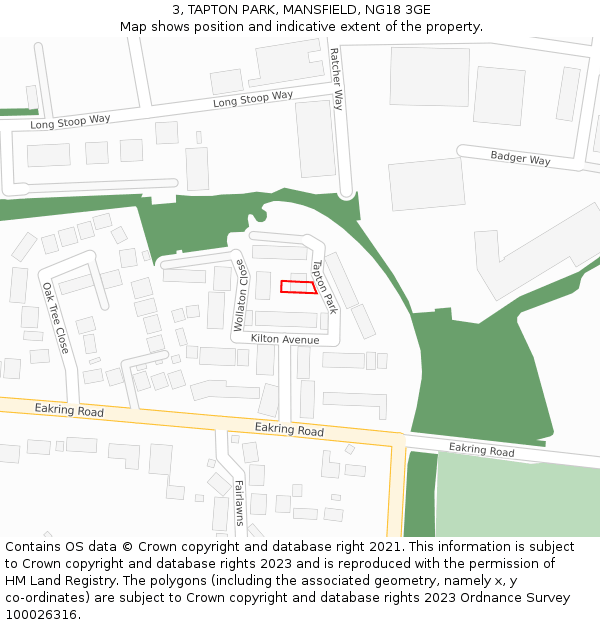 3, TAPTON PARK, MANSFIELD, NG18 3GE: Location map and indicative extent of plot