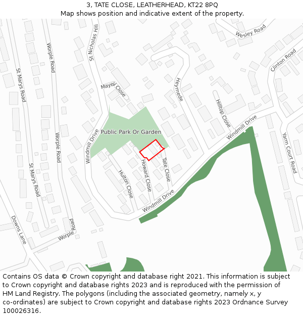 3, TATE CLOSE, LEATHERHEAD, KT22 8PQ: Location map and indicative extent of plot