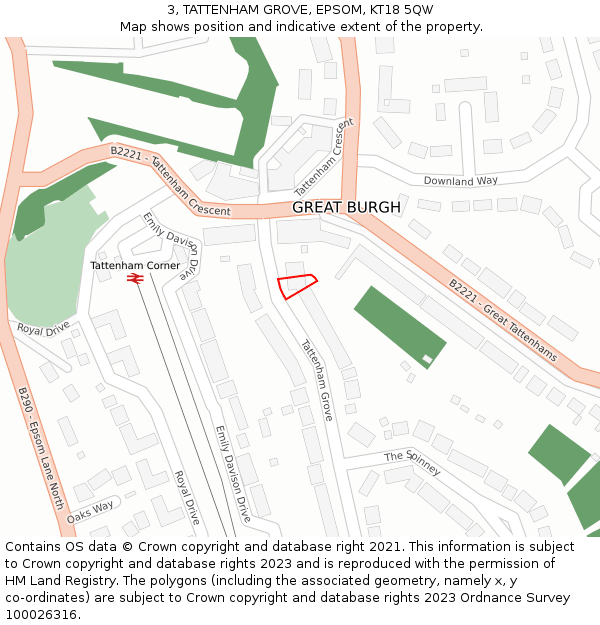 3, TATTENHAM GROVE, EPSOM, KT18 5QW: Location map and indicative extent of plot