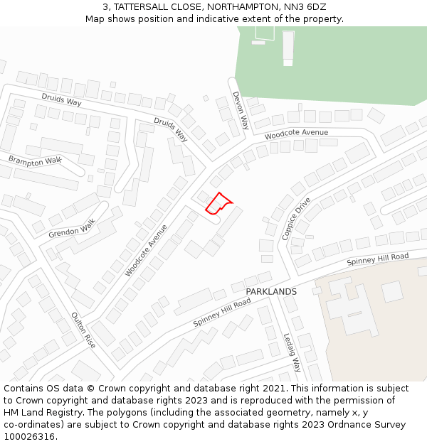 3, TATTERSALL CLOSE, NORTHAMPTON, NN3 6DZ: Location map and indicative extent of plot