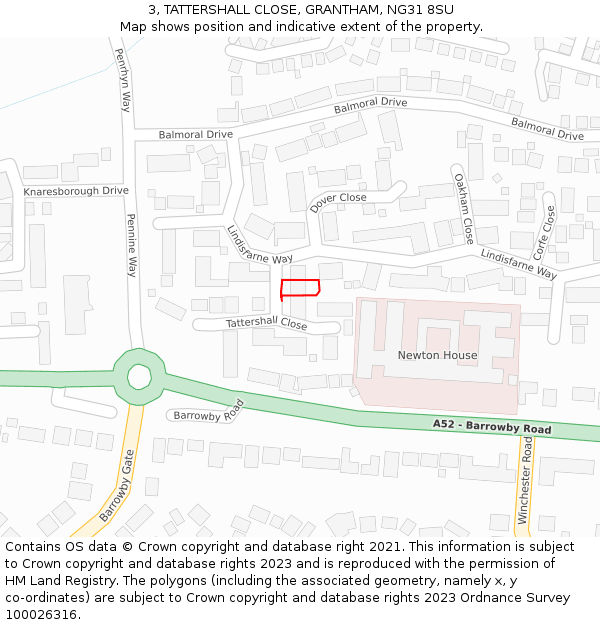 3, TATTERSHALL CLOSE, GRANTHAM, NG31 8SU: Location map and indicative extent of plot