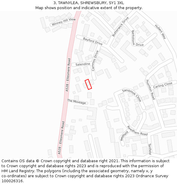 3, TAWNYLEA, SHREWSBURY, SY1 3XL: Location map and indicative extent of plot