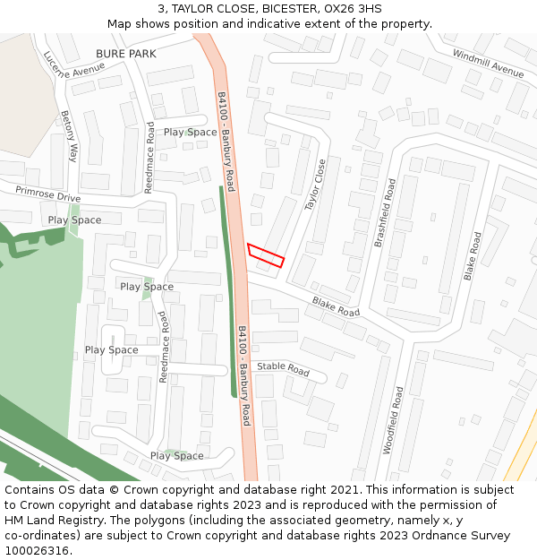 3, TAYLOR CLOSE, BICESTER, OX26 3HS: Location map and indicative extent of plot