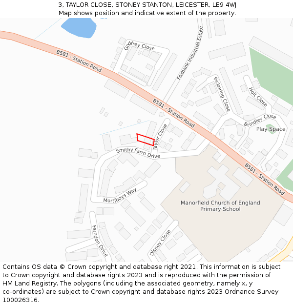 3, TAYLOR CLOSE, STONEY STANTON, LEICESTER, LE9 4WJ: Location map and indicative extent of plot