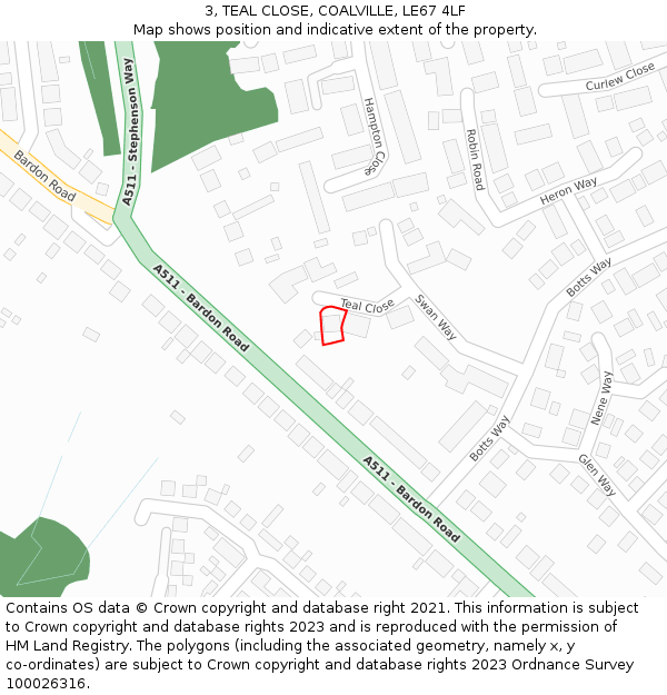 3, TEAL CLOSE, COALVILLE, LE67 4LF: Location map and indicative extent of plot