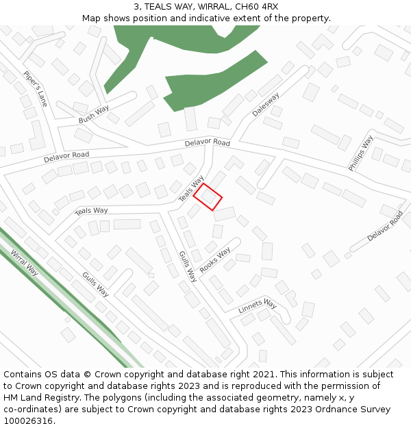 3, TEALS WAY, WIRRAL, CH60 4RX: Location map and indicative extent of plot