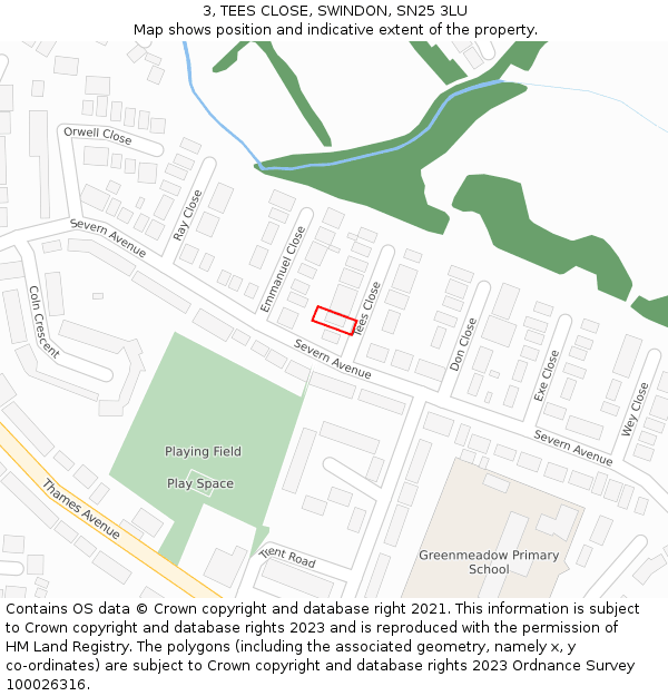 3, TEES CLOSE, SWINDON, SN25 3LU: Location map and indicative extent of plot