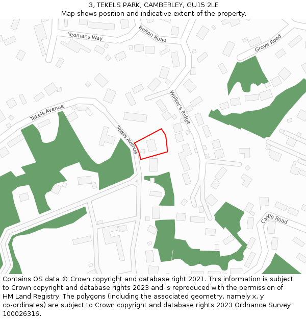 3, TEKELS PARK, CAMBERLEY, GU15 2LE: Location map and indicative extent of plot