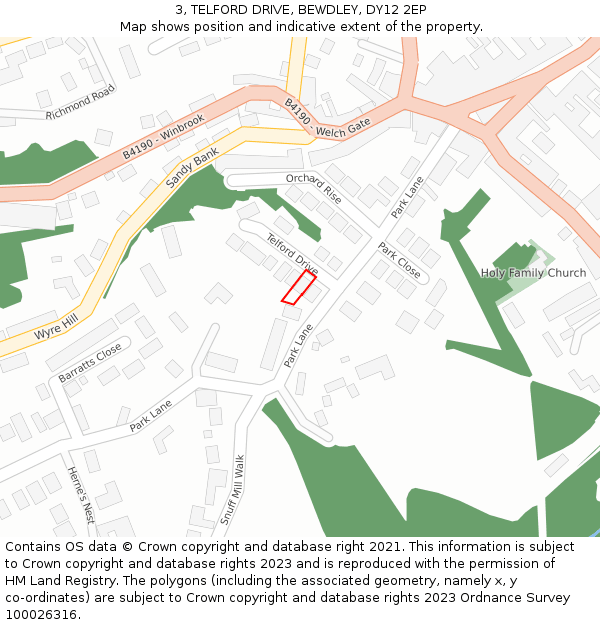 3, TELFORD DRIVE, BEWDLEY, DY12 2EP: Location map and indicative extent of plot