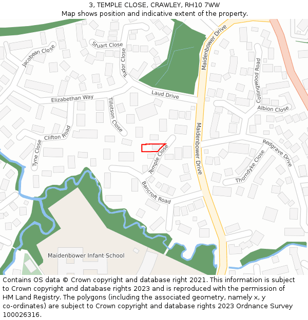 3, TEMPLE CLOSE, CRAWLEY, RH10 7WW: Location map and indicative extent of plot