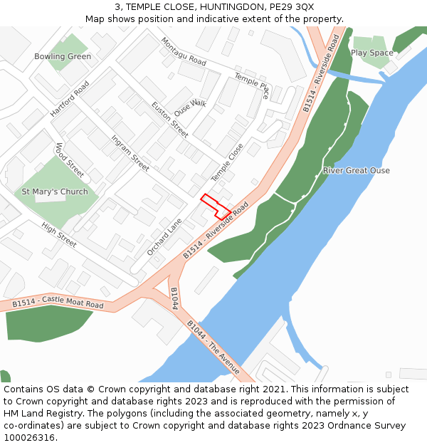 3, TEMPLE CLOSE, HUNTINGDON, PE29 3QX: Location map and indicative extent of plot