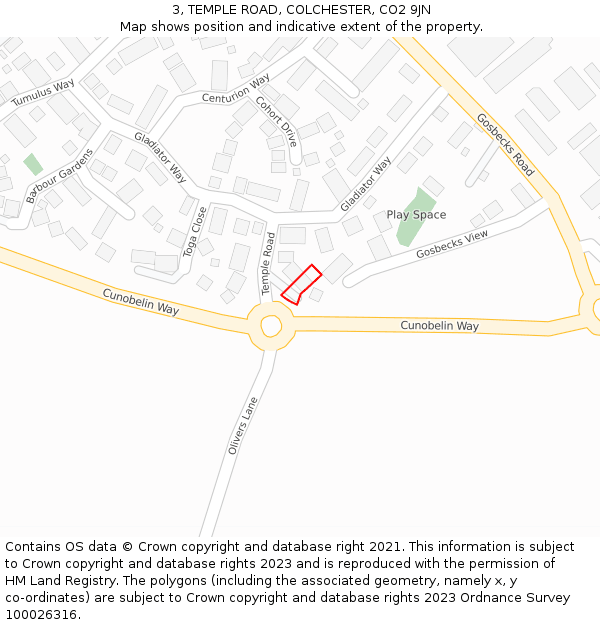 3, TEMPLE ROAD, COLCHESTER, CO2 9JN: Location map and indicative extent of plot