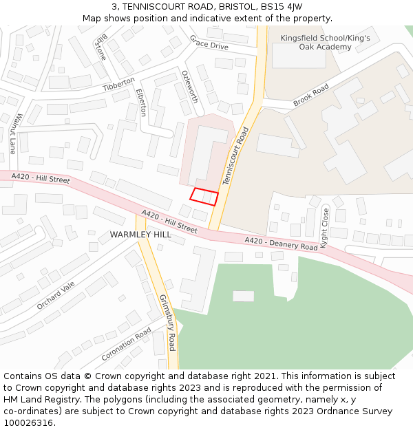 3, TENNISCOURT ROAD, BRISTOL, BS15 4JW: Location map and indicative extent of plot