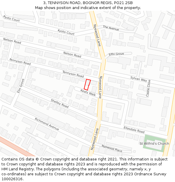 3, TENNYSON ROAD, BOGNOR REGIS, PO21 2SB: Location map and indicative extent of plot