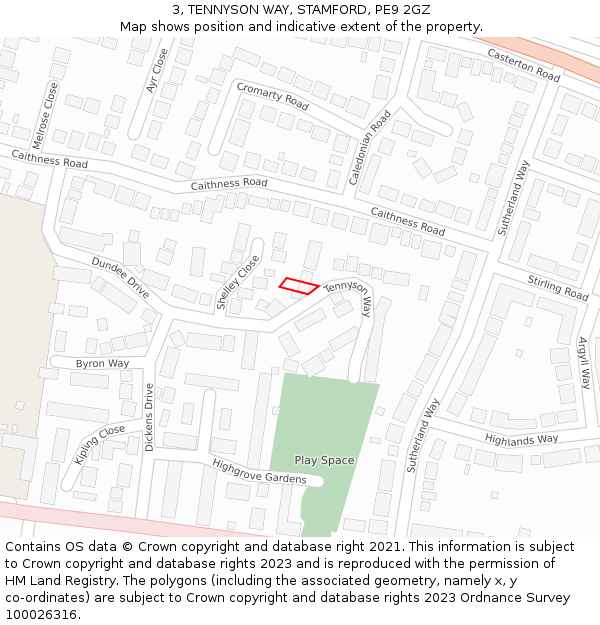 3, TENNYSON WAY, STAMFORD, PE9 2GZ: Location map and indicative extent of plot