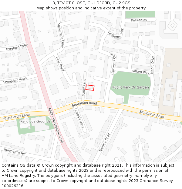 3, TEVIOT CLOSE, GUILDFORD, GU2 9GS: Location map and indicative extent of plot