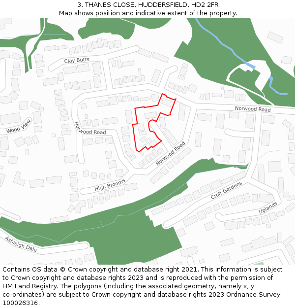 3, THANES CLOSE, HUDDERSFIELD, HD2 2FR: Location map and indicative extent of plot