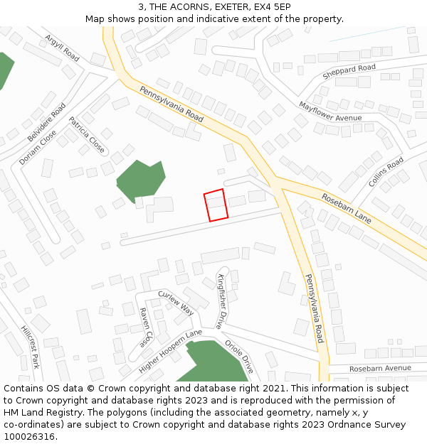 3, THE ACORNS, EXETER, EX4 5EP: Location map and indicative extent of plot
