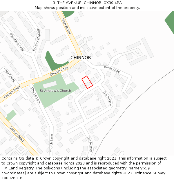 3, THE AVENUE, CHINNOR, OX39 4PA: Location map and indicative extent of plot