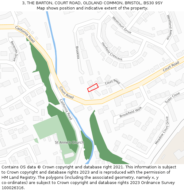 3, THE BARTON, COURT ROAD, OLDLAND COMMON, BRISTOL, BS30 9SY: Location map and indicative extent of plot