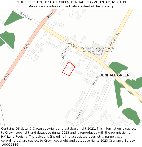 3, THE BEECHES, BENHALL GREEN, BENHALL, SAXMUNDHAM, IP17 1US: Location map and indicative extent of plot