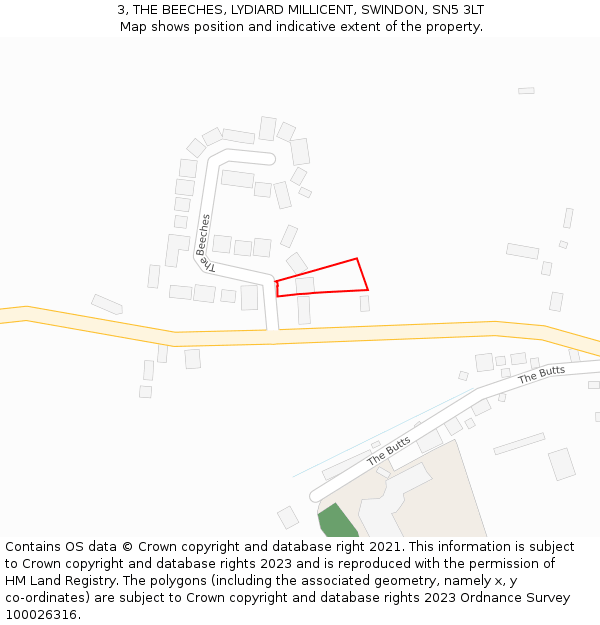 3, THE BEECHES, LYDIARD MILLICENT, SWINDON, SN5 3LT: Location map and indicative extent of plot