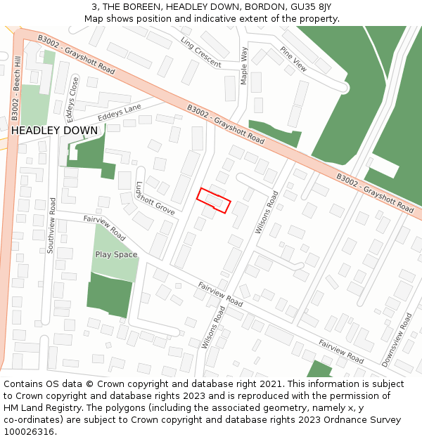 3, THE BOREEN, HEADLEY DOWN, BORDON, GU35 8JY: Location map and indicative extent of plot