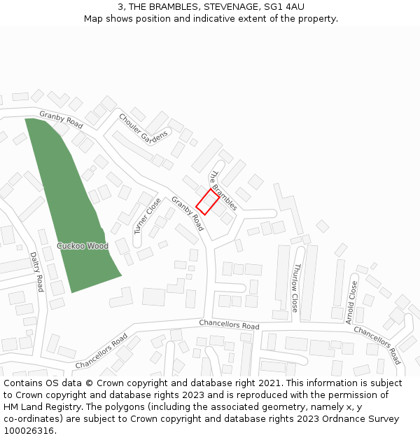 3, THE BRAMBLES, STEVENAGE, SG1 4AU: Location map and indicative extent of plot