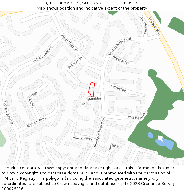 3, THE BRAMBLES, SUTTON COLDFIELD, B76 1NF: Location map and indicative extent of plot