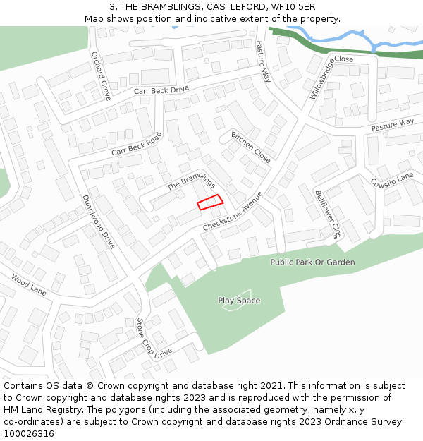 3, THE BRAMBLINGS, CASTLEFORD, WF10 5ER: Location map and indicative extent of plot