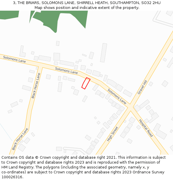 3, THE BRIARS, SOLOMONS LANE, SHIRRELL HEATH, SOUTHAMPTON, SO32 2HU: Location map and indicative extent of plot