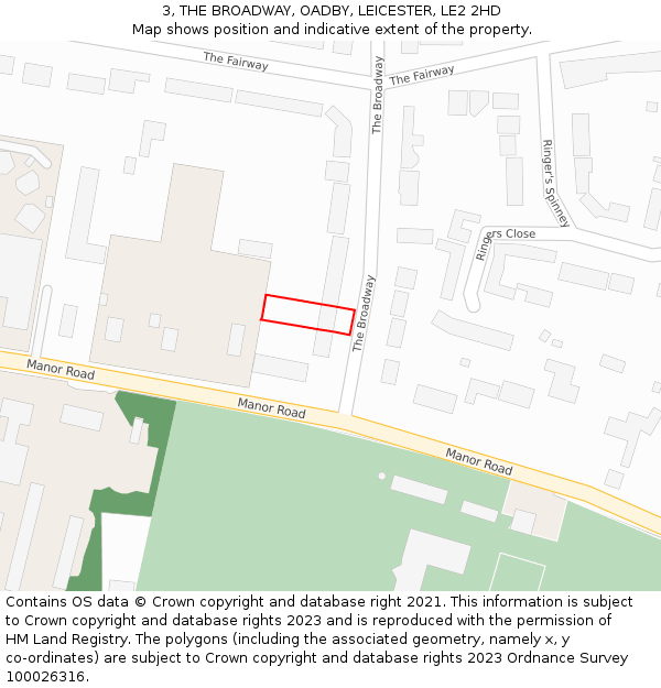 3, THE BROADWAY, OADBY, LEICESTER, LE2 2HD: Location map and indicative extent of plot